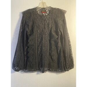 VTG Biya Johnny Was Black Lace Ruffle Button Down Blouse Top Medium